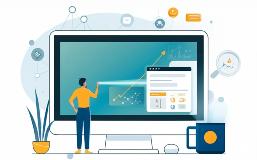 Business owner in front of a digital assistant interface showing AI search results for a local service