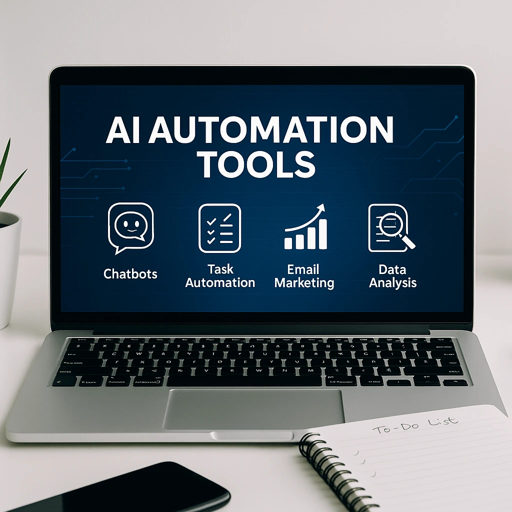 A dashboard of AI tool icons representing automation, chatbots, and productivity for small businesses.