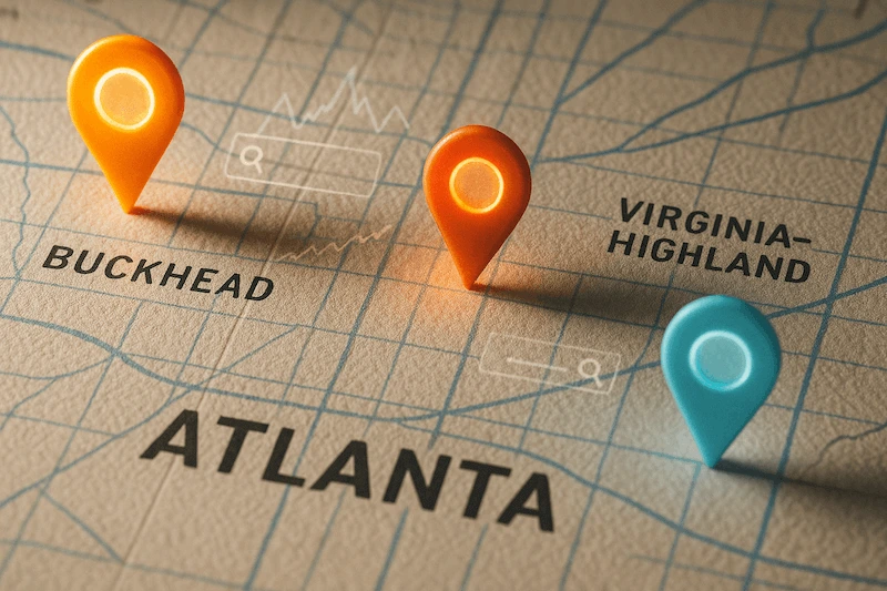 Map of Atlanta highlighting local neighborhoods for local SEO strategy