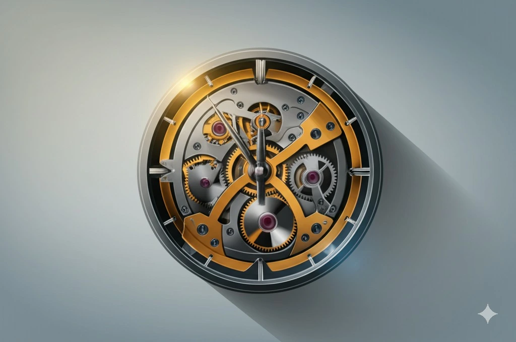 Interlocking gears turning into a clock, representing time saved through business process automation