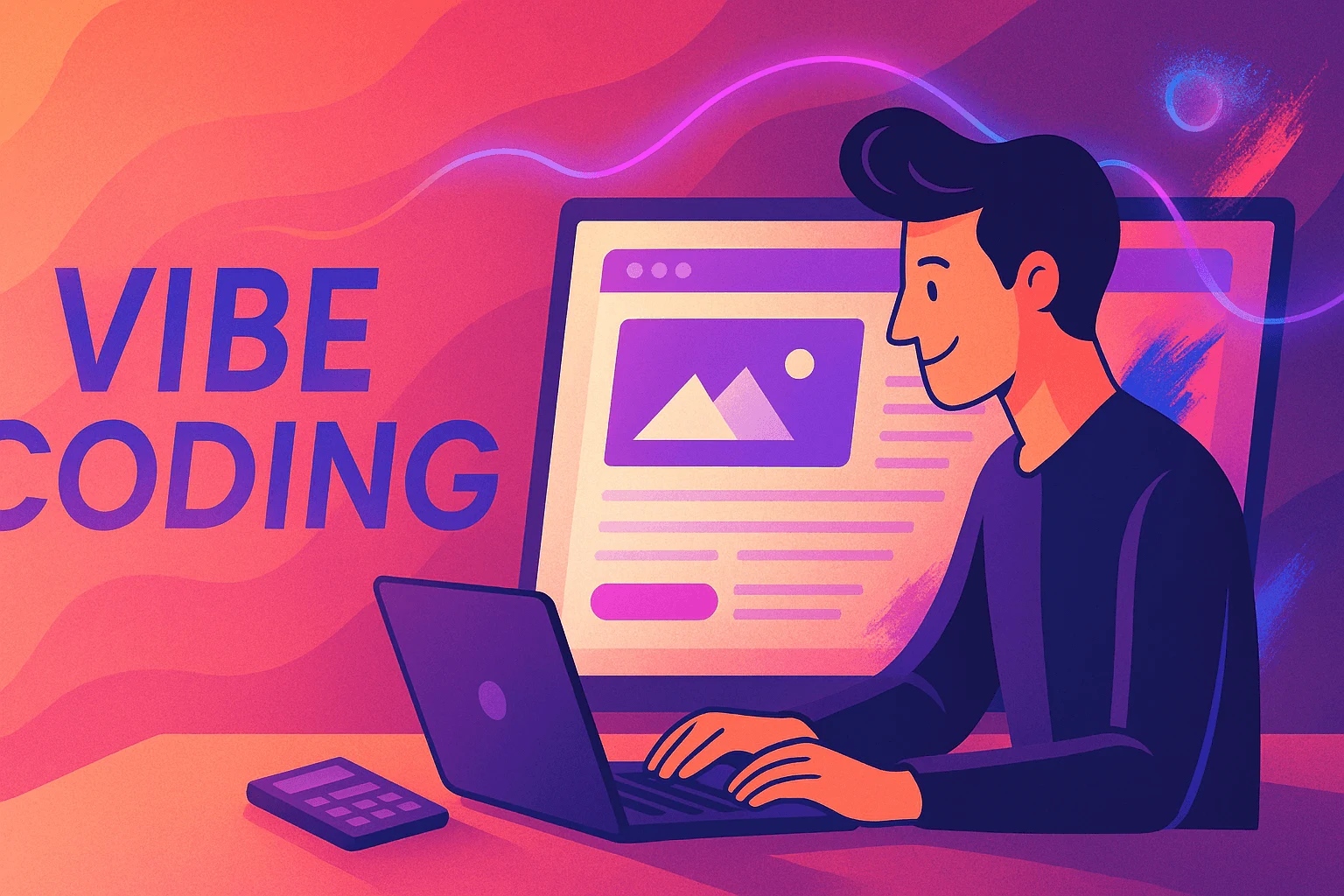 Abstract visualization of smooth energy flows and code elements representing vibe coding