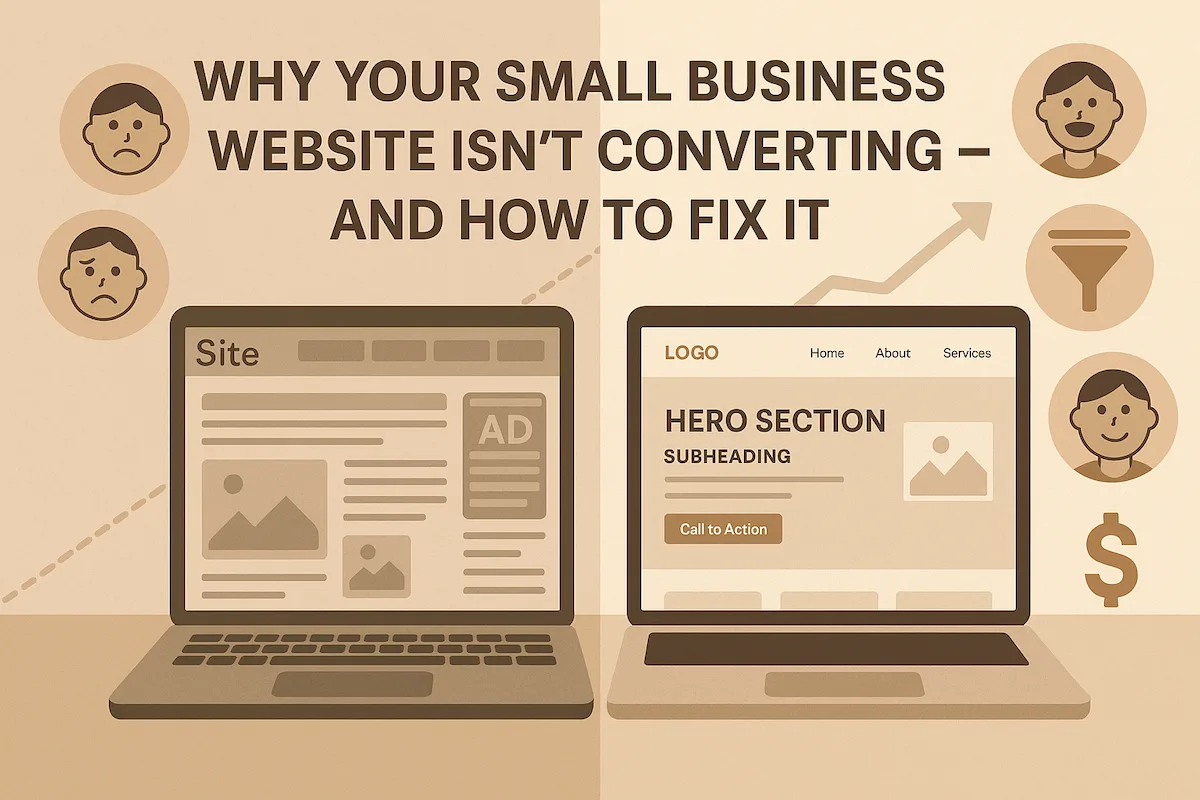 A magnifying glass over a website, analyzing why it isn't converting customers.